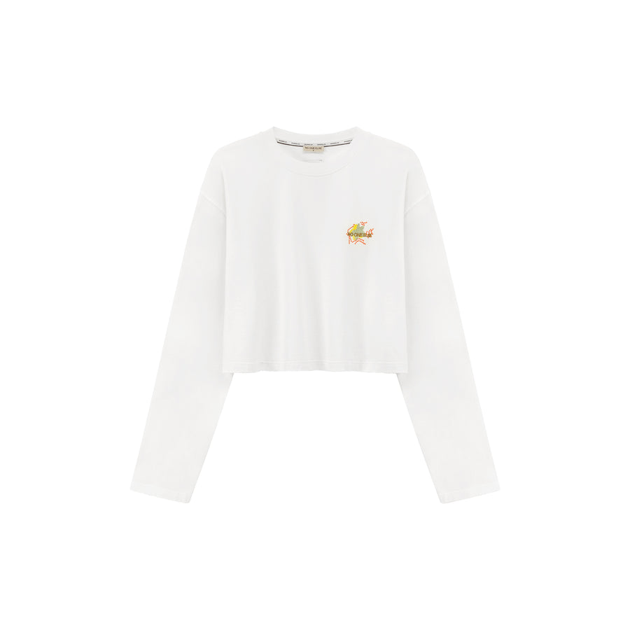 CHUU Noe Embroidered Loose-Fit Crop T-Shirt