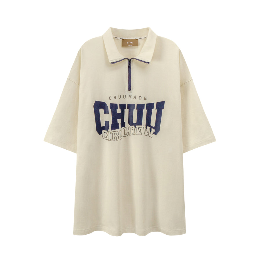 CHUU Girl Crew Half Zip-Up Loose Fit T-Shirt