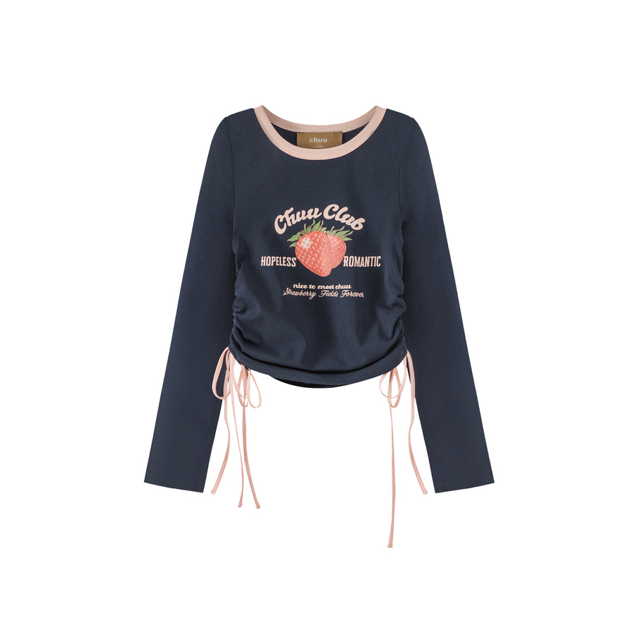 CHUU Hopeless Romantic Draw String Crop T-Shirt