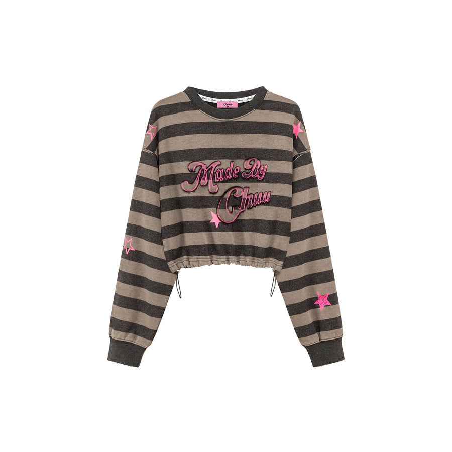 CHUU At My Best Stripe Cropped Sweatshirt