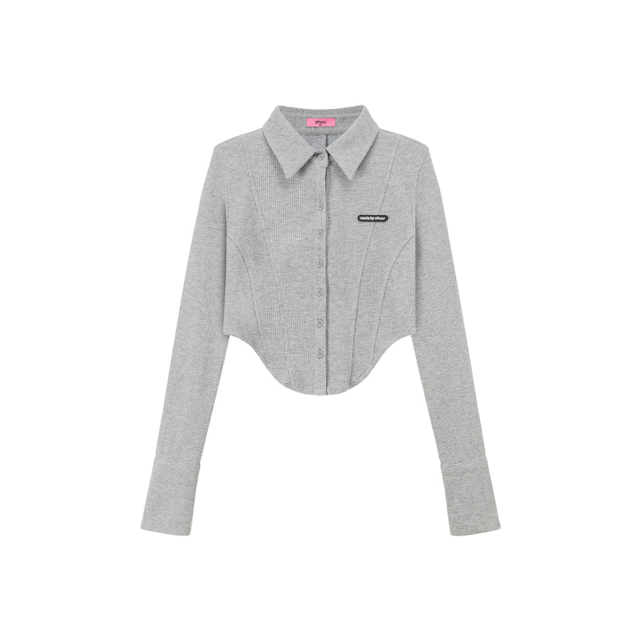 CHUU Logo Embroidered Cropped Shirt