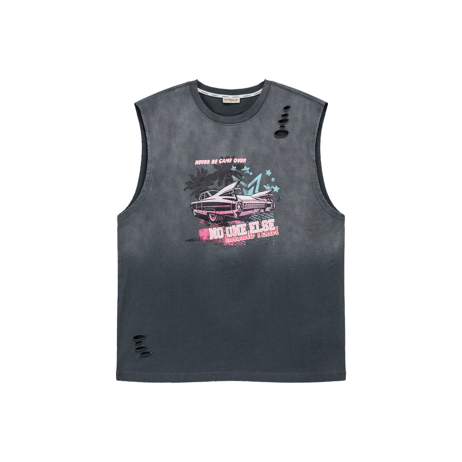 CHUU Distressed Printed Car Loose Fit T-Shirt