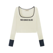 Round Neck Lettering Long Sleeve Crop Knit Top