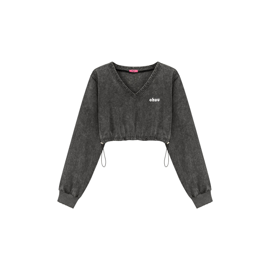 CHUU V-Neck Cropped Sweatshirt