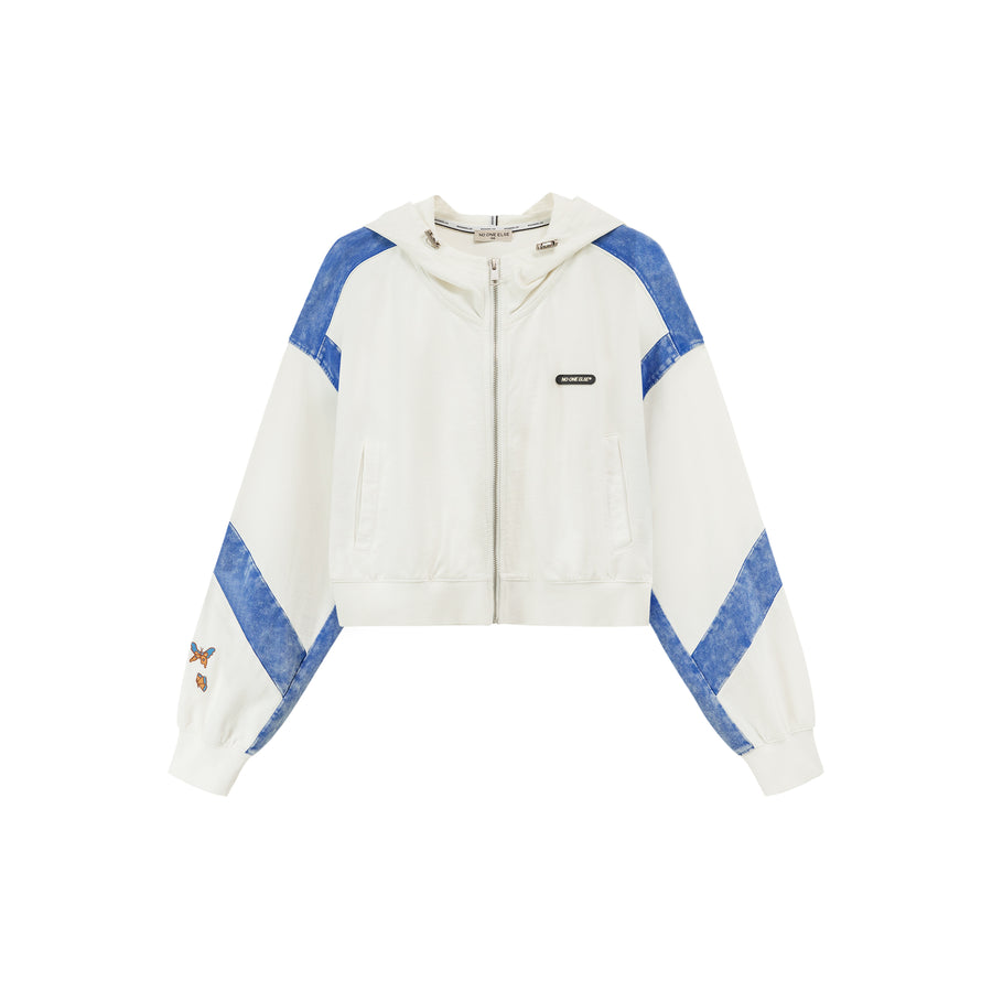 CHUU Color Combination Cropped Hooded Zip-Up