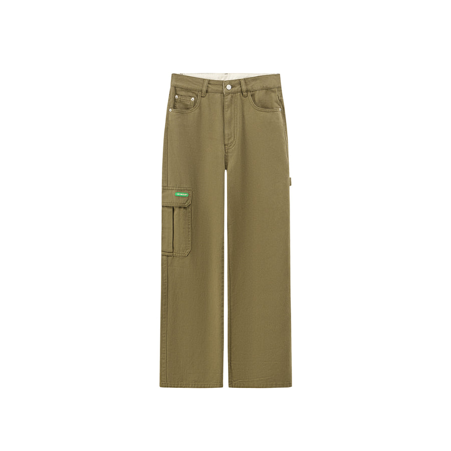 CHUU Side Strap Straight Wide Pants