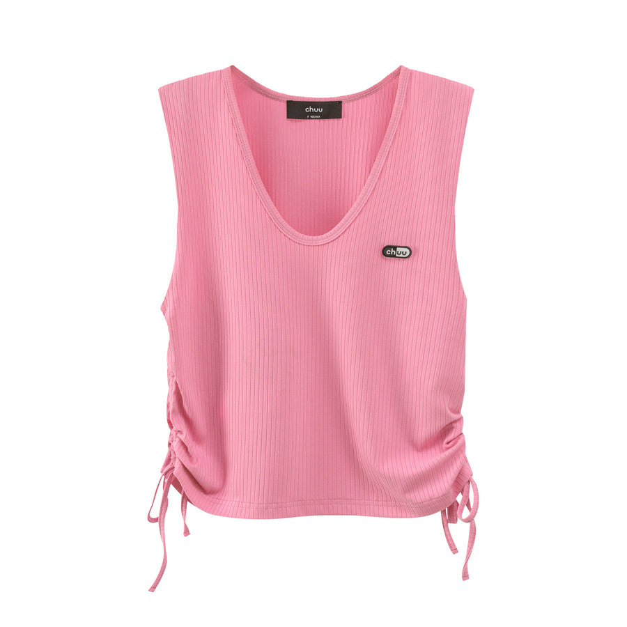 CHUU V-Neck Side Shirring Sleeveless Top