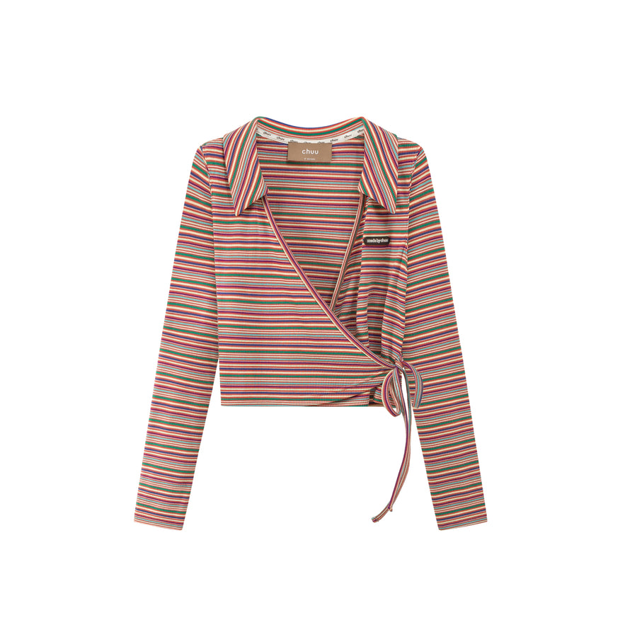 CHUU End Of The Rainbow Vintage V-Neck Striped T-Shirt