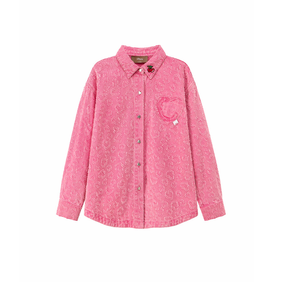 CHUU Cherry Heart Loose Fit Cotton Shirt