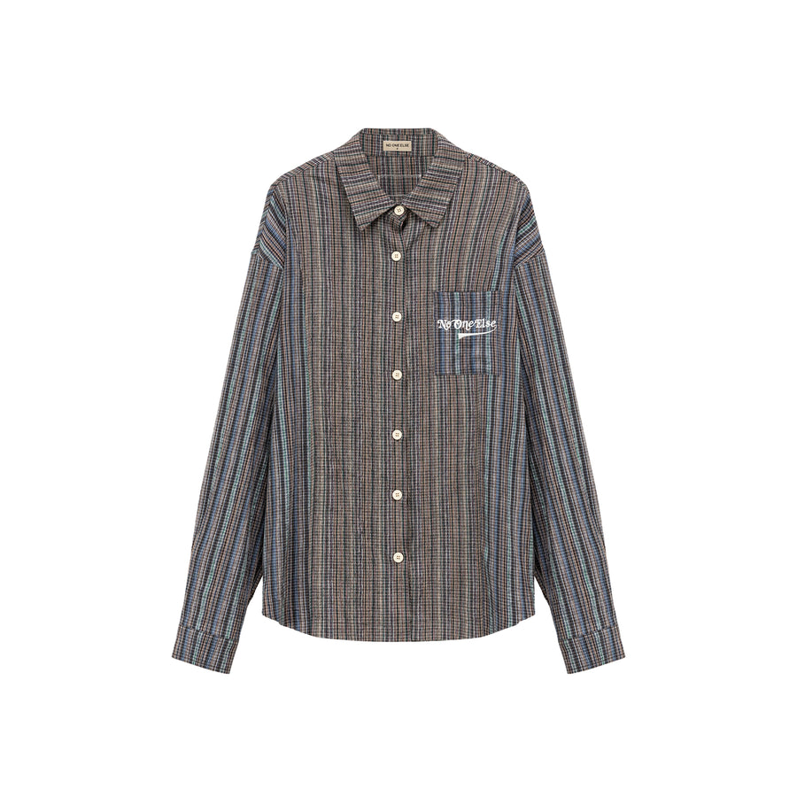 CHUU Bell Sleeves Striped Check Shirt