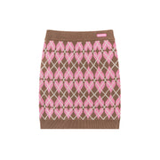 Heart Argyle Knit Mini Skirt