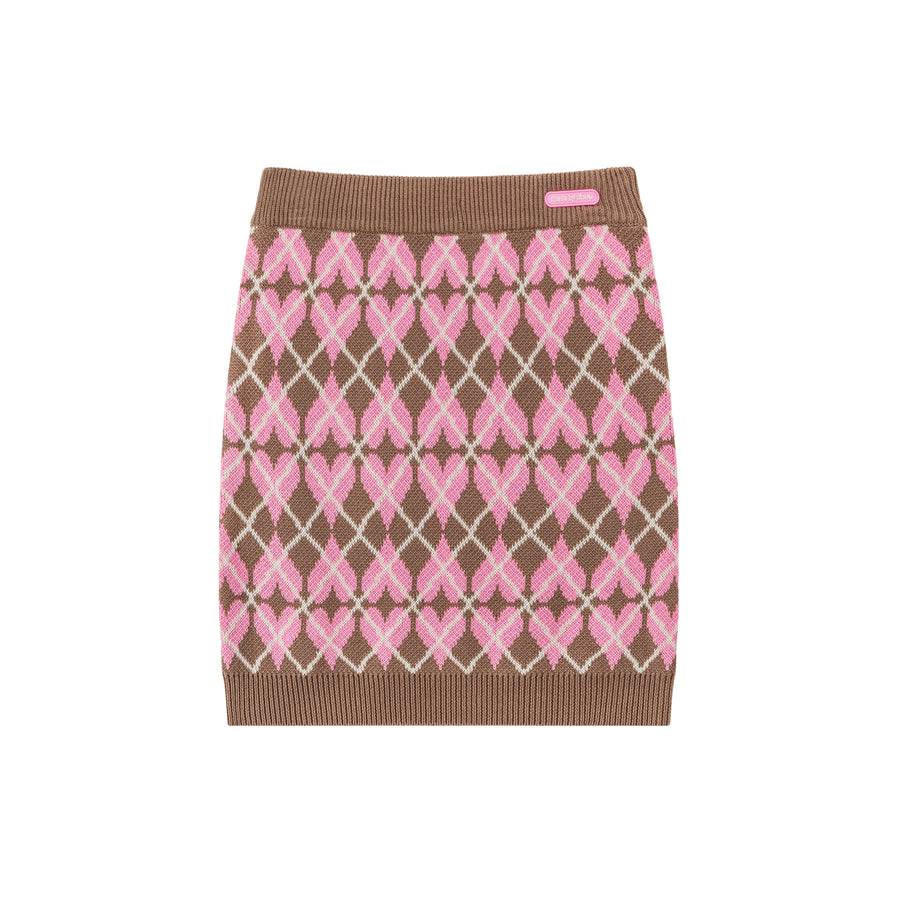 CHUU Heart Argyle Knit Mini Skirt