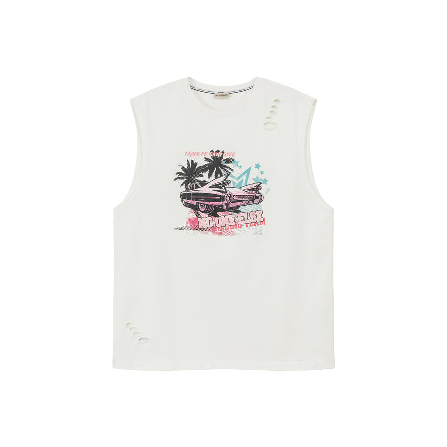 CHUU Distressed Printed Car Loose Fit T-Shirt