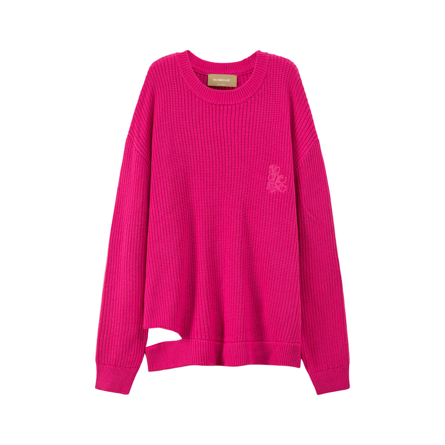 CHUU Bold Ribbed Slit Knit Sweater