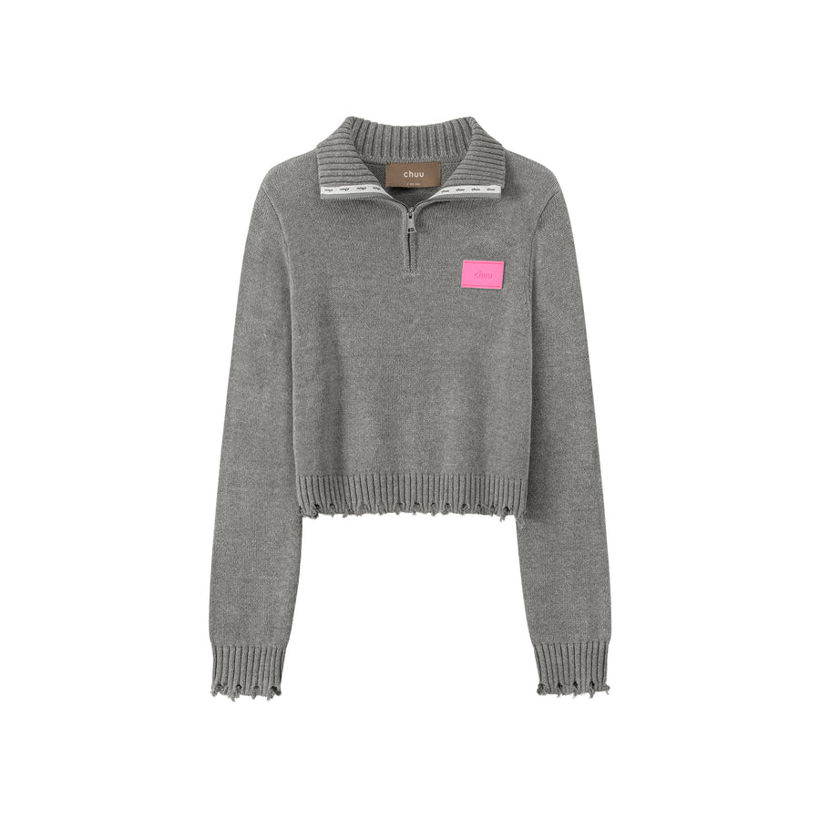 CHUU Candy Crop Half Zip-Up Knit Top