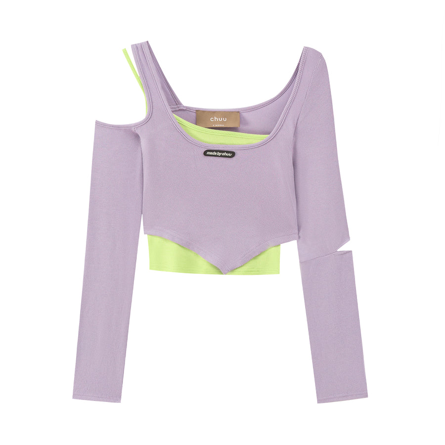 CHUU 2-Layer Unbalanced Long-Sleeved Top