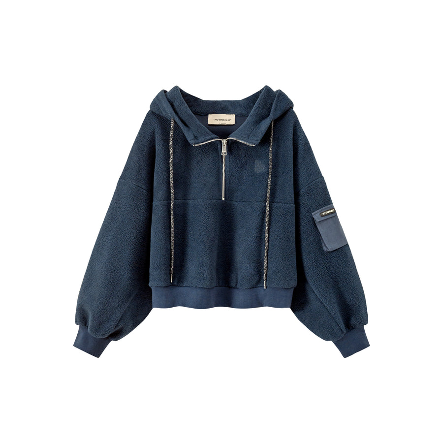 CHUU Half Zip-Up Crop Hoodie