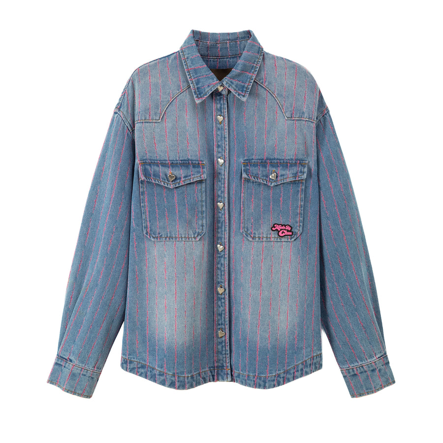 CHUU Rose Scent Kiss Loose Denim Shirt