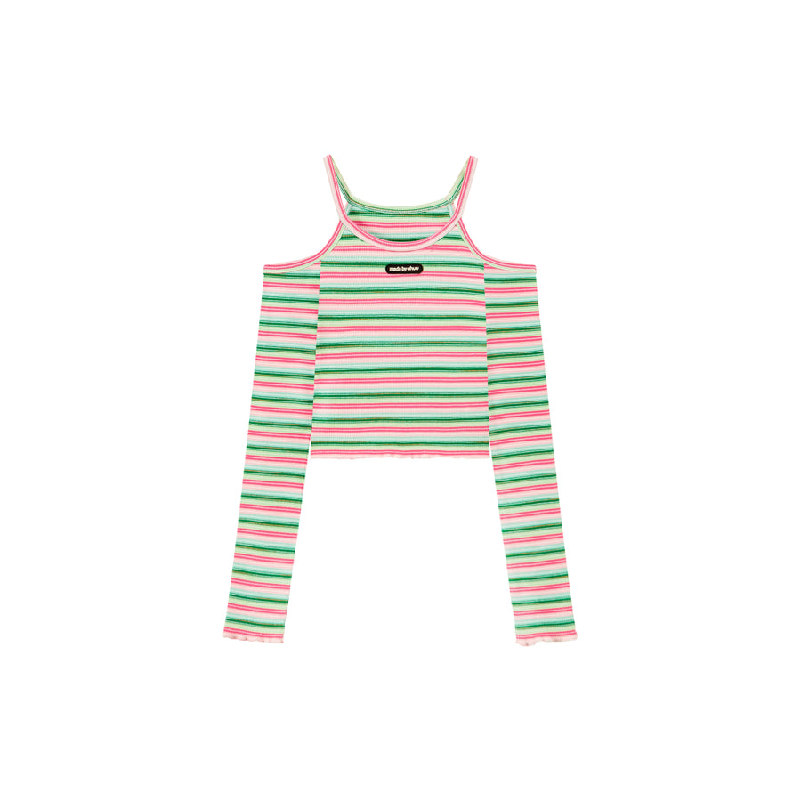 CHUU Off-The-Shoulder Striped T-Shirt