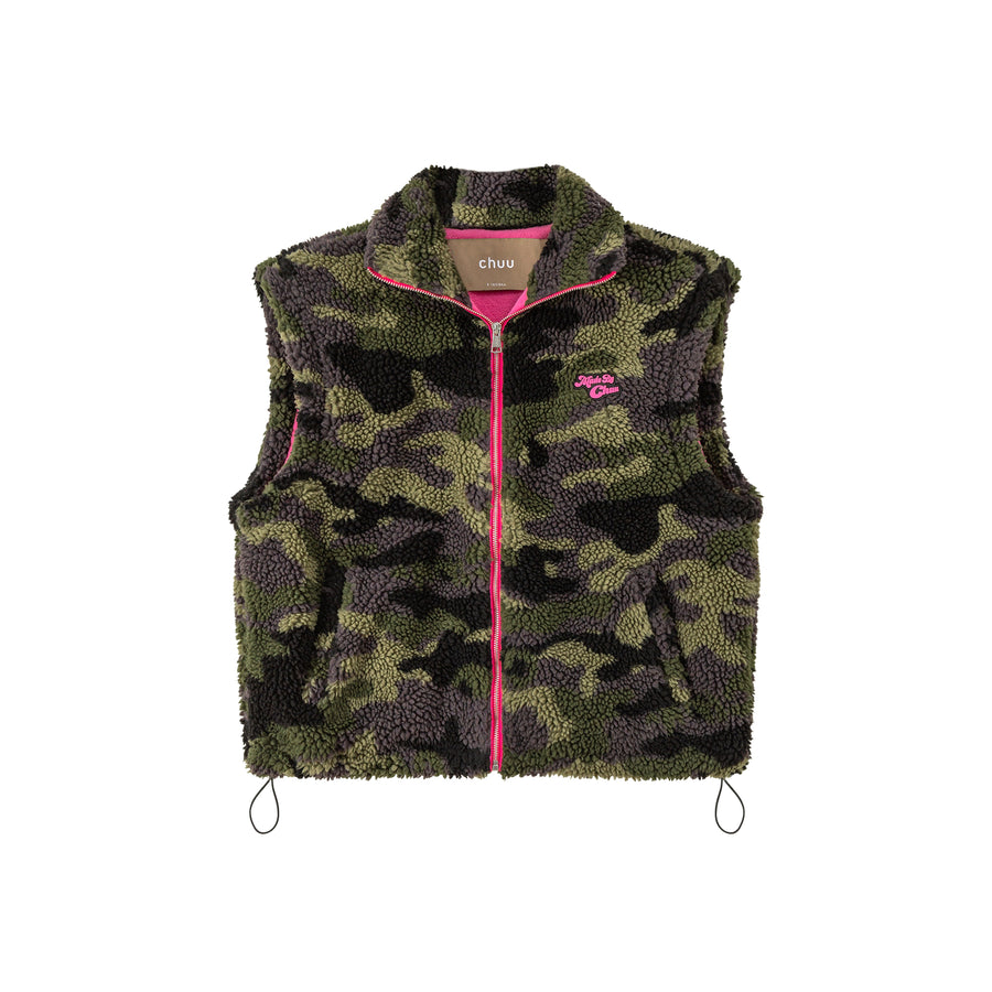 CHUU Hear You Say My Name Camouflage Fleece Loose Vest