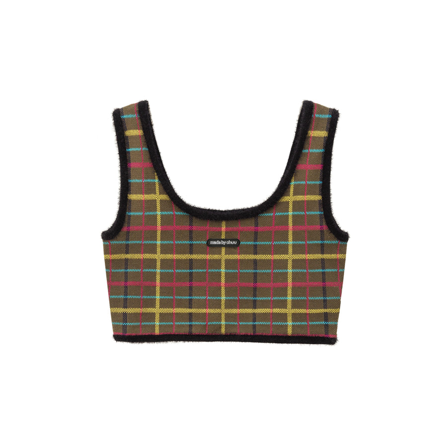 CHUU U-Neck Check Sleeveless Crop Top