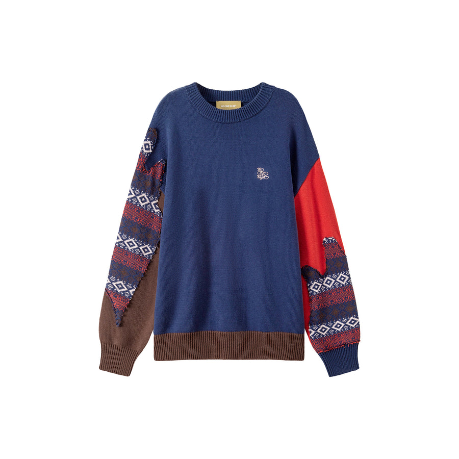 CHUU Two-Toned Loose-Fit Round Knit Sweater