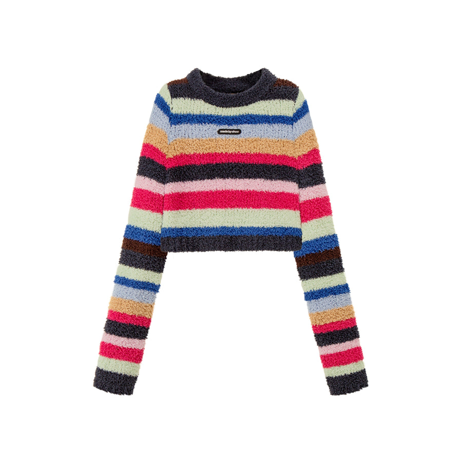 CHUU Rainbow Stripe Cropped Knit Sweater