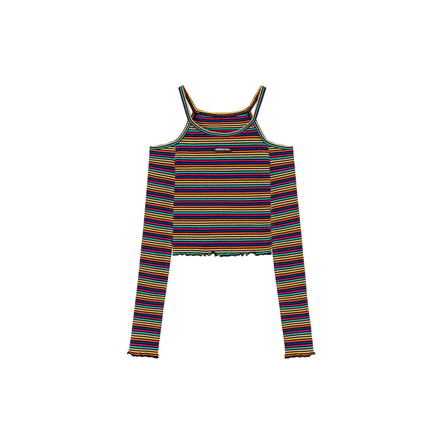 CHUU Off-The-Shoulder Striped T-Shirt