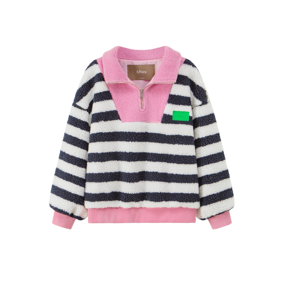 CHUU I Give You Butterflies Striped Fleece Sweater