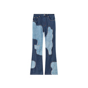 Cow Partchwork Wide Straight Jeans