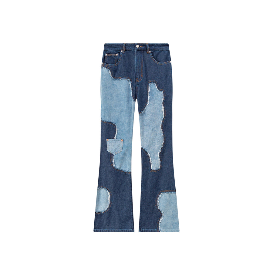 CHUU Cow Partchwork Wide Straight Jeans