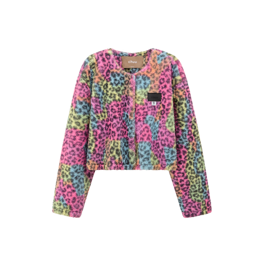 CHUU Colorful Leopard Print Fleece Jacket