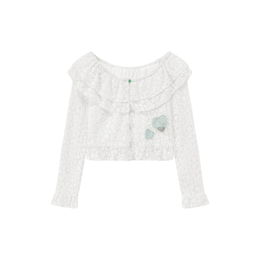 CHUU Star Lace Button Crop Blouse