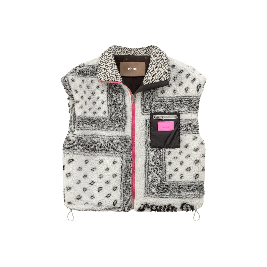 CHUU Paisley Fleece Zip-Up Vest Jacket