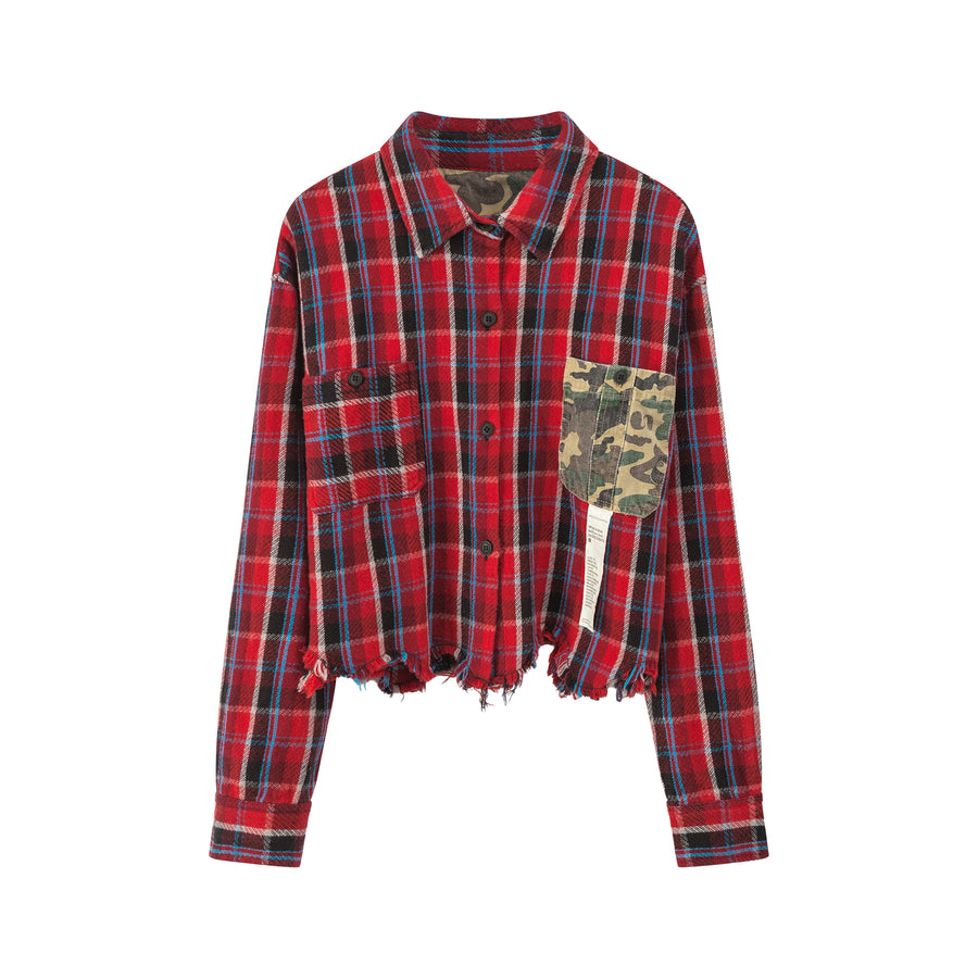 CHUU It Always Matter Plaid Cropped Shirt