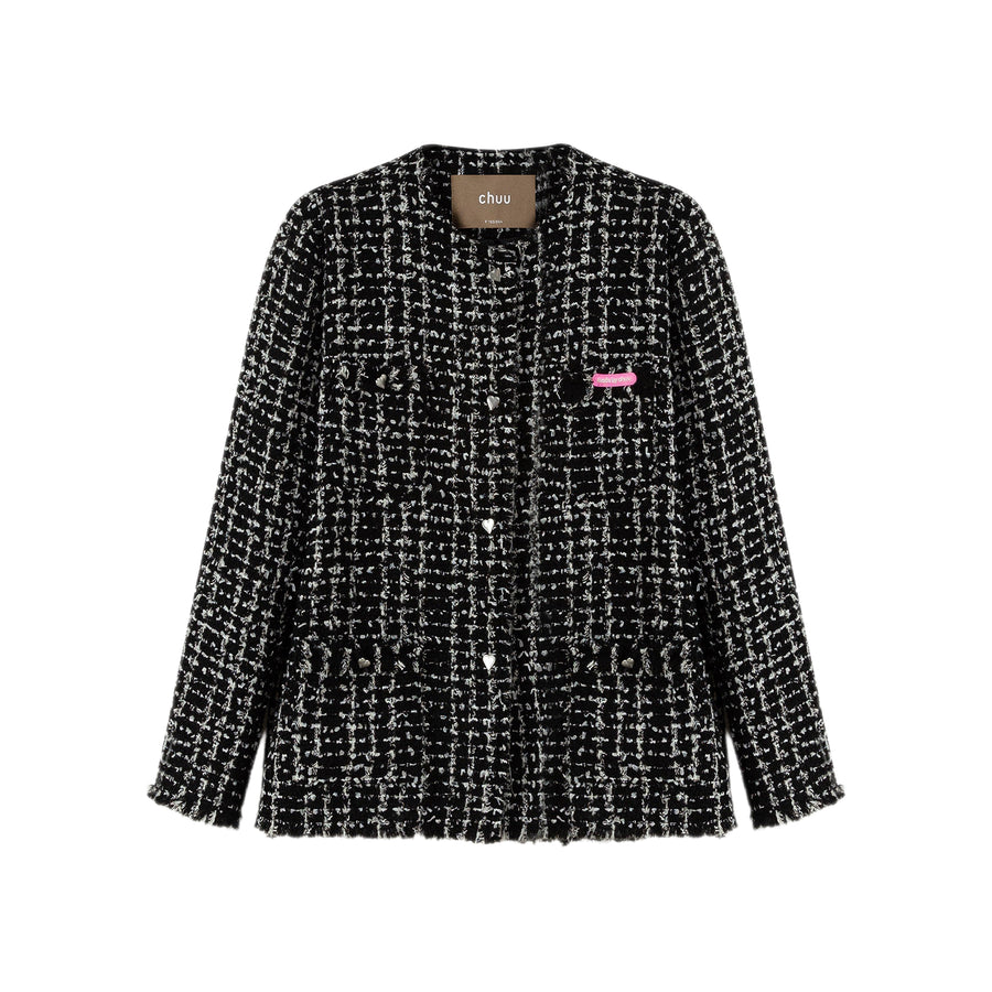 CHUU Fringed Tweed Jacket