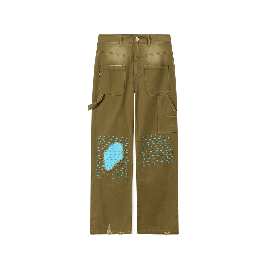 CHUU Blue Stitches Khaki Straight Pants