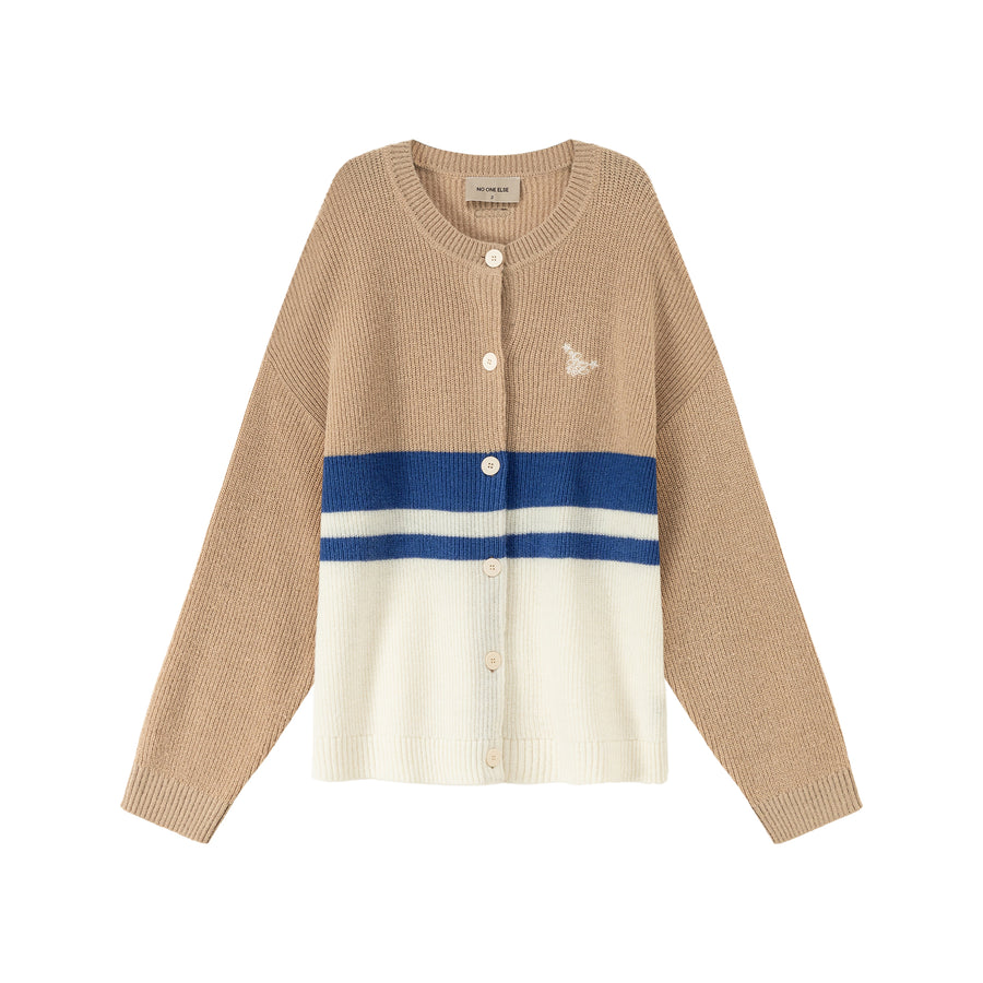 CHUU Contrast Stripes Knit Button Cardigan