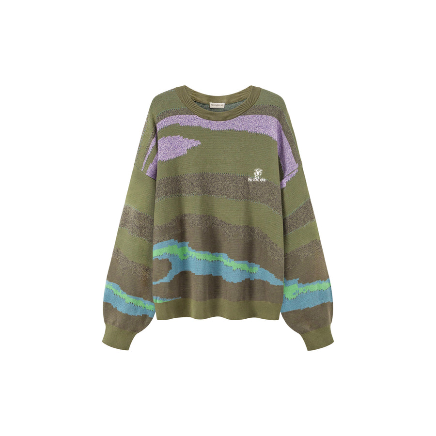 CHUU Khaki Zebra Knit Sweater