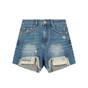 Distressed Visible Inner Pocket Denim Shorts