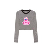 Funny Rabbit Stripes Long-Sleeved Crop Top