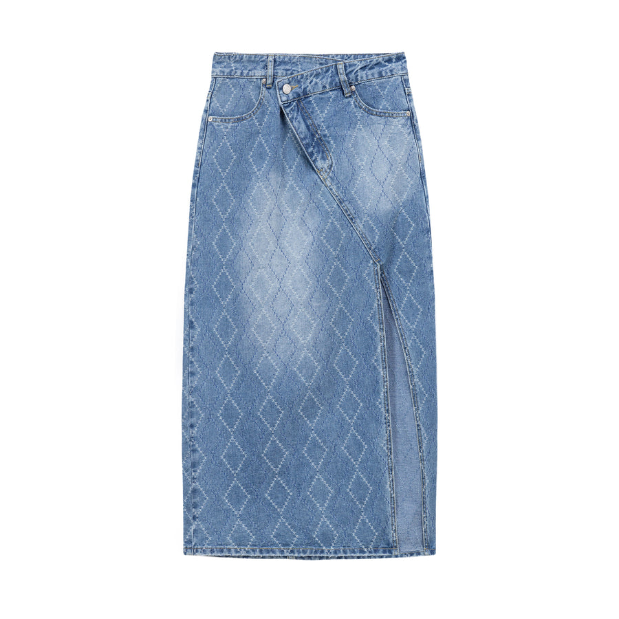 CHUU Argyle Denim Long Skirt