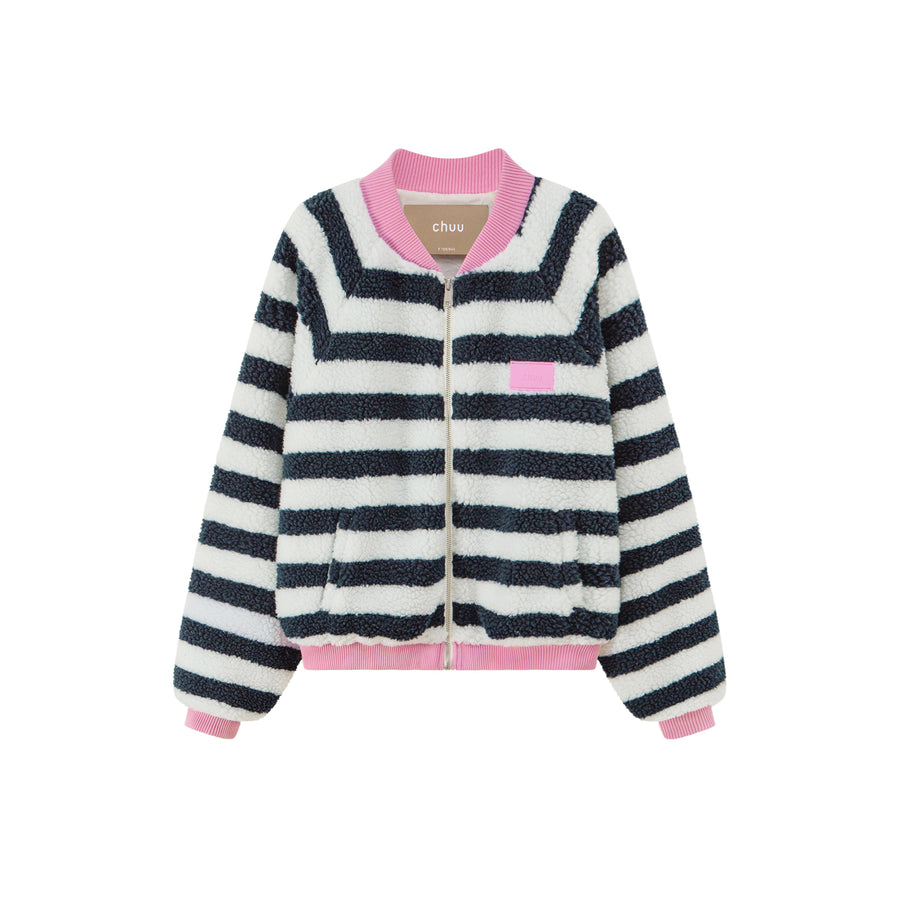 CHUU I Am The One Striped Loose-Fit Fleece Jacket