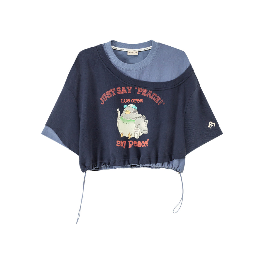 CHUU Say Peace Bird Loose Fit Cropped Sweatshirt