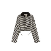 High Neck Stripe Zip-Up Crop Sweatshirt