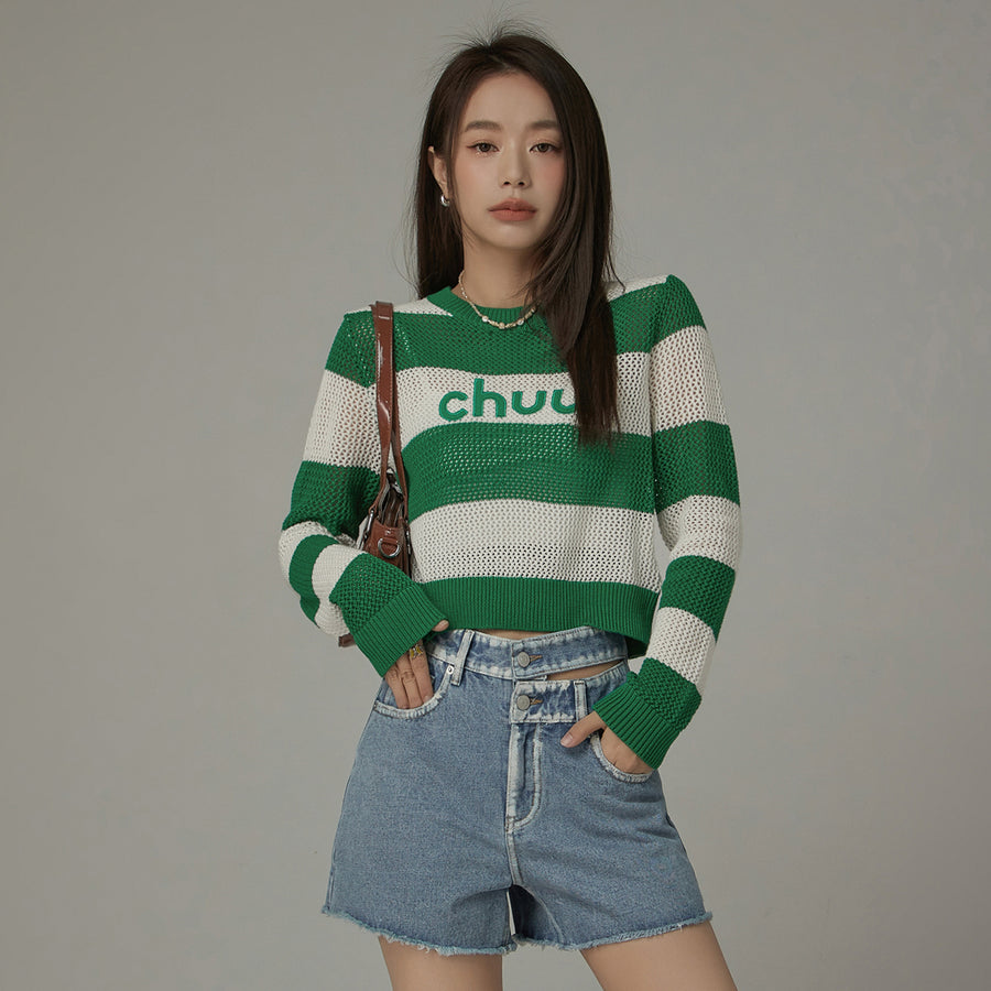 CHUU Striped Cropped Knit Top