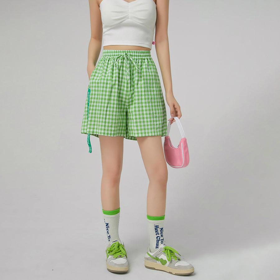 CHUU Gingham Check Wide Shorts