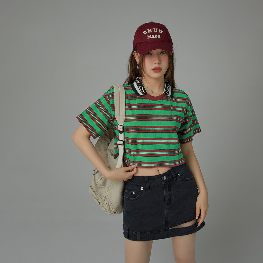 CHUU Striped Cropped T-Shirt