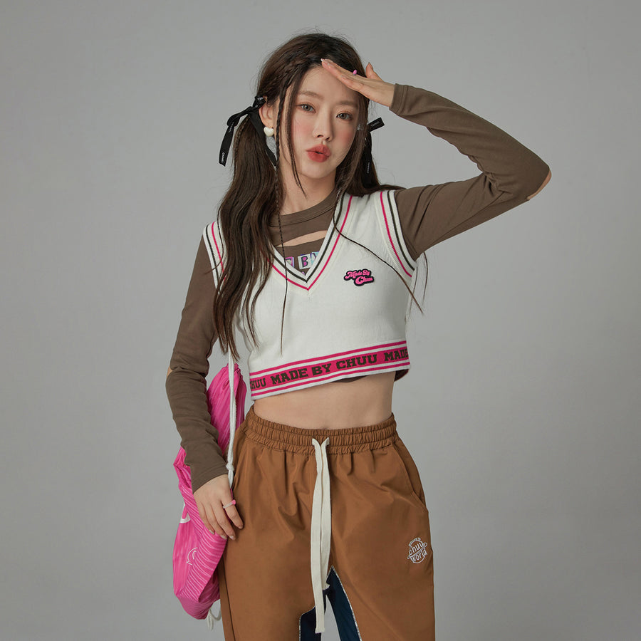 CHUU V-Neck Maxi Cropped Vest Knit Top