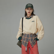 Fleece Color Matching Cropped Sweatshirt